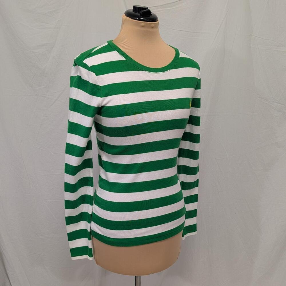 Ralph Lauren green and white striped 100% cotton long sleeve top, size M
